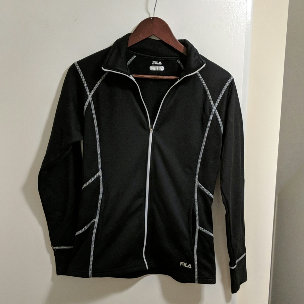 FILA M Black Fleece Zip Up with White Stitching